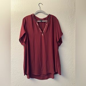 Torrid short sleeve shirt, burgundy, size 3, 100% polyester